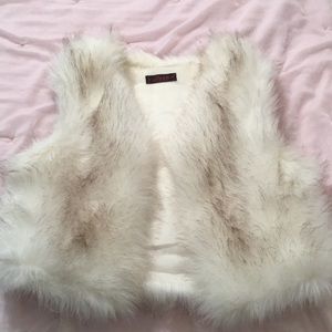 Fluffy white faux fur vest